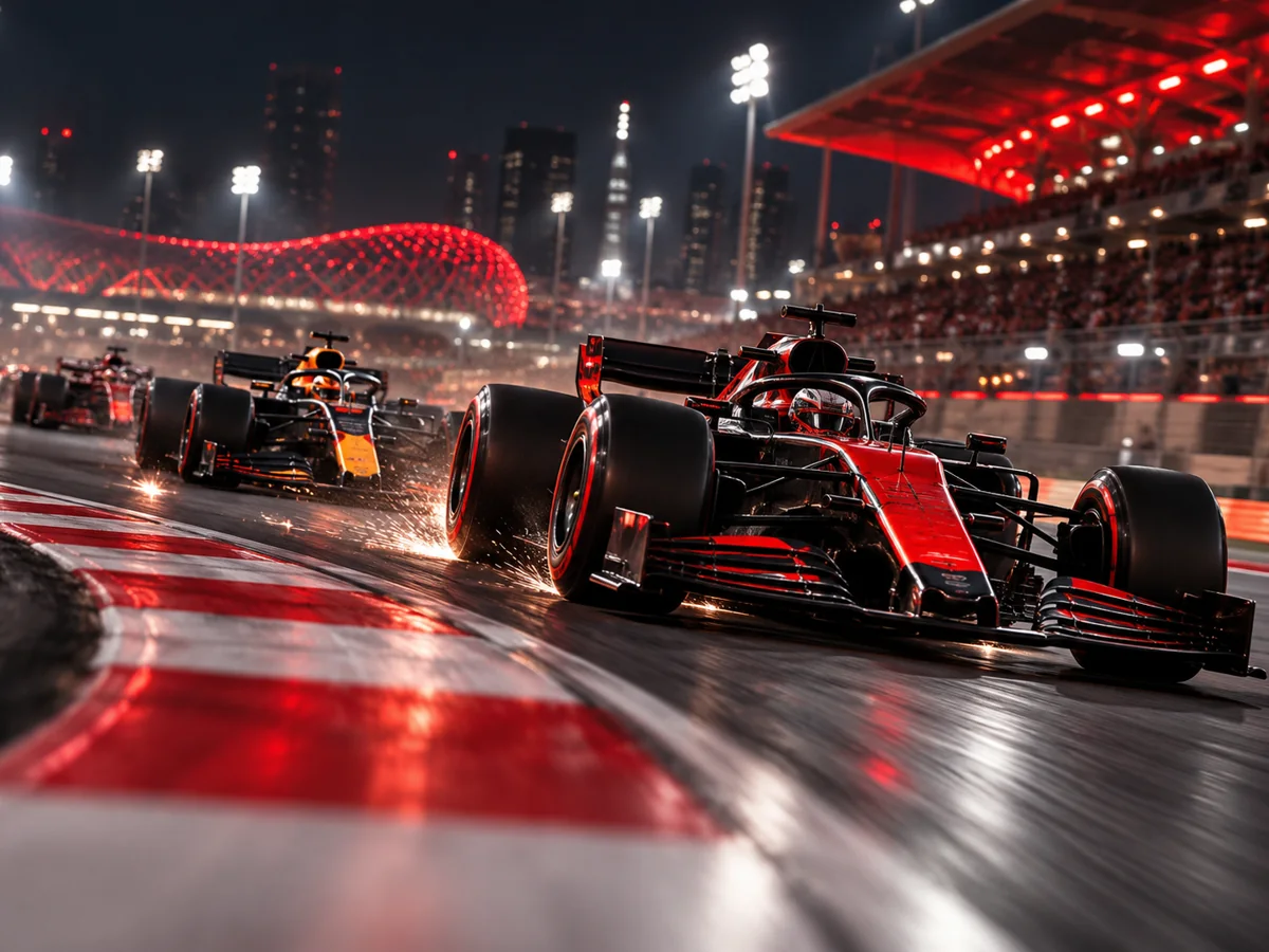 Motorsport cars racing at night